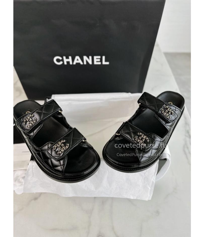Chanel CC Double Strap Slides Black