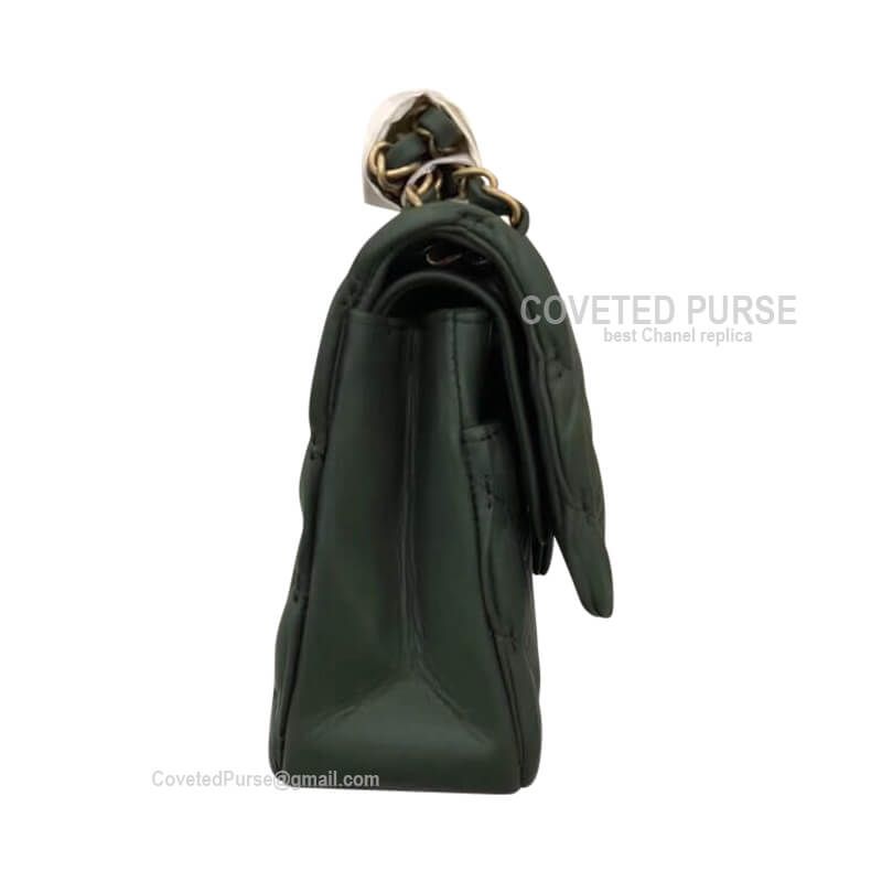 Chanel replica flap bag green side view