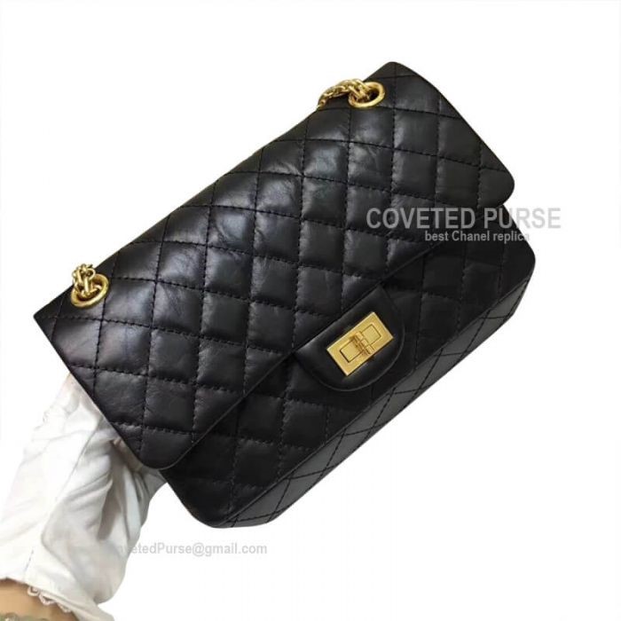 Chanel replica Reissue Black Crumpled Calfskin With Silver